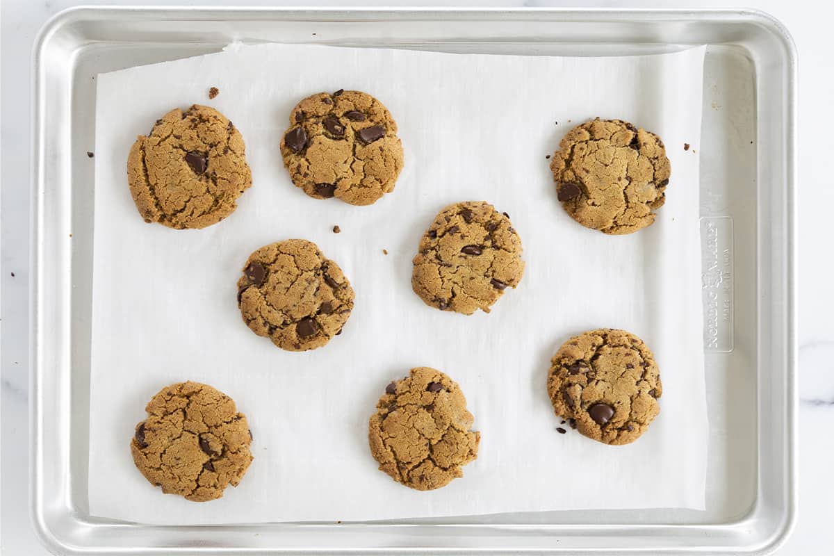 Olive oil cookies on baking pan after cooking.