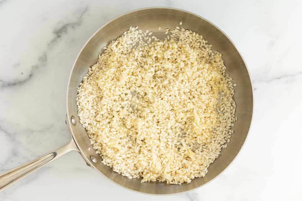 Risotto in frying pan for baked risotto.