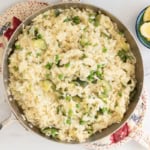 Risotto rice in frying pan.