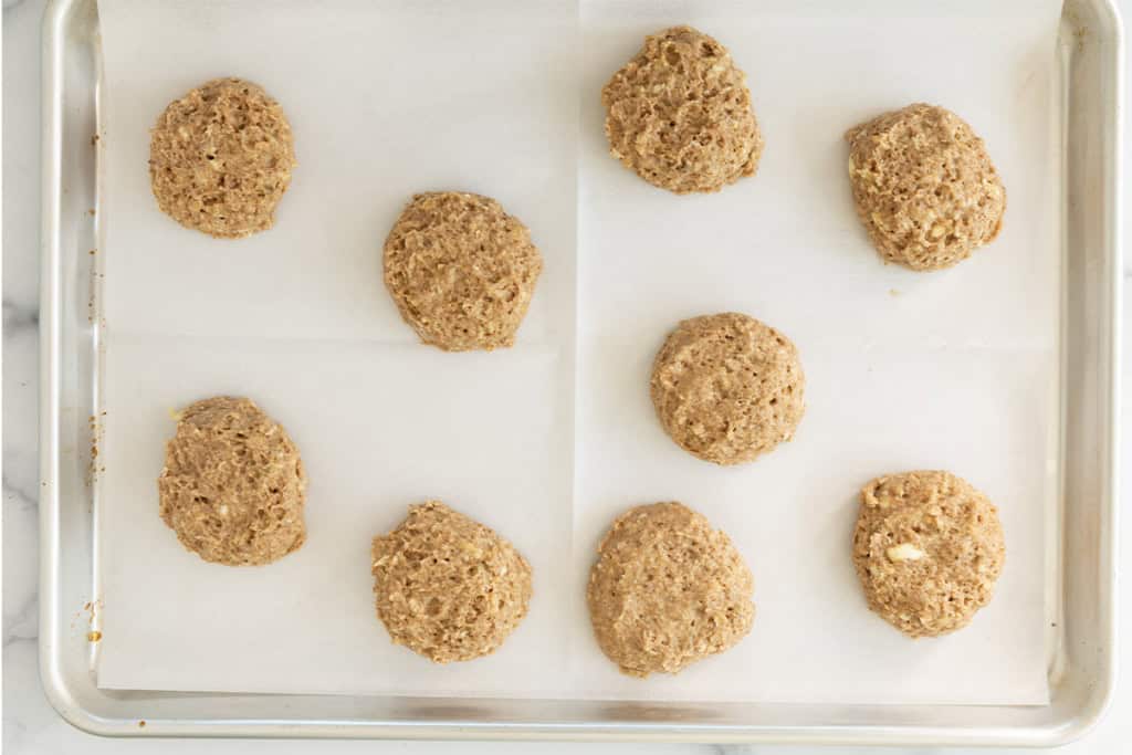 Banana scones on baking sheet before baking.