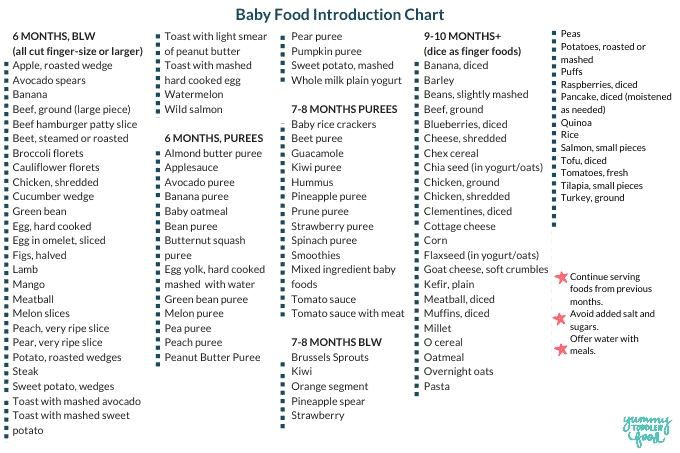 Printable Baby Food Chart BLW Purees Finger Foods