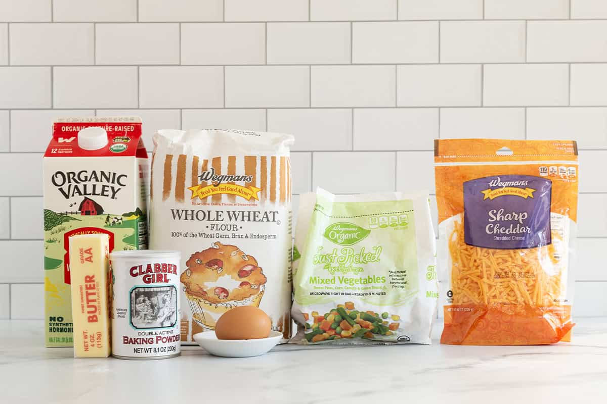 Ingredients for vegetable pancakes on countertop.