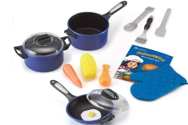 Best Play Kitchen Accessories Durable Budget Friendly   Learning Resources Pro Chef Pots And Pans Web 632x422 