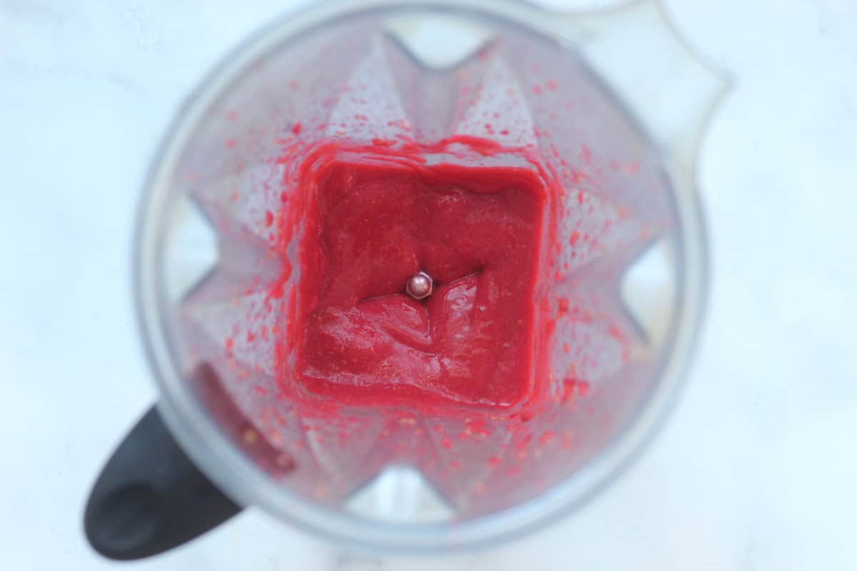 Raspberry puree in blender.