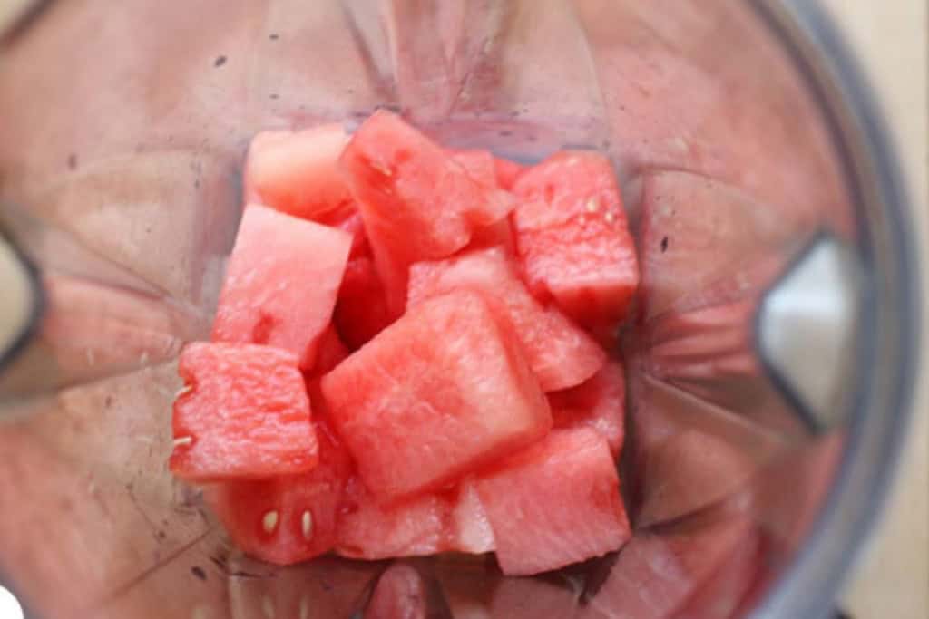 Watermelon in blender for watermelon juice.