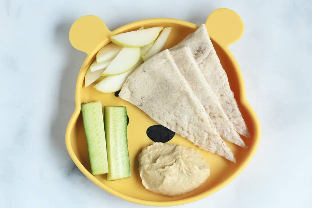 hummus-and-pita-on-pooh-bear-plate