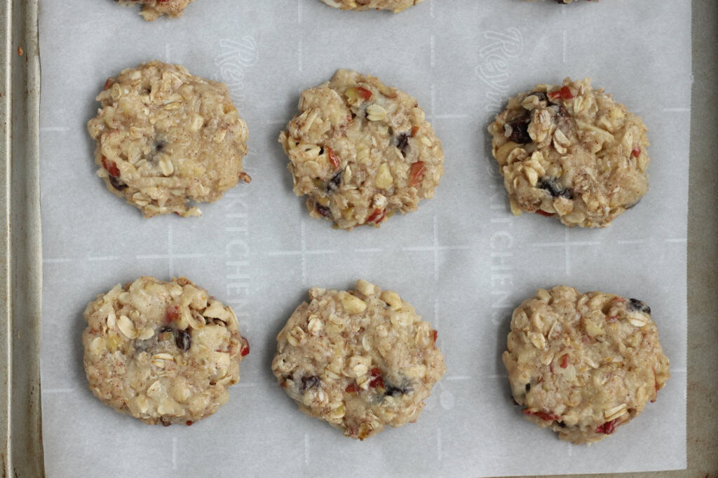 Apple cookies on baking sheet before baking.