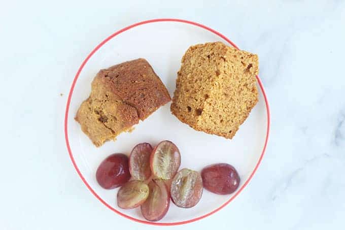 sliced sweet potato muffin on plate.