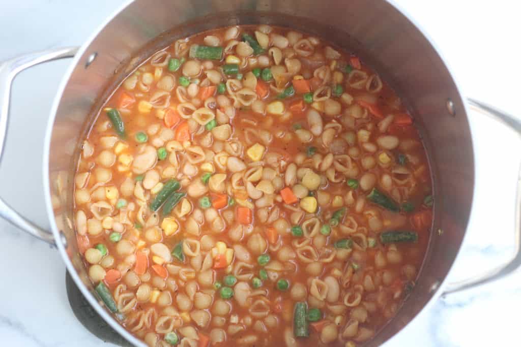 Minestrone soup in pot.