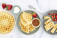 savory waffles on round plates