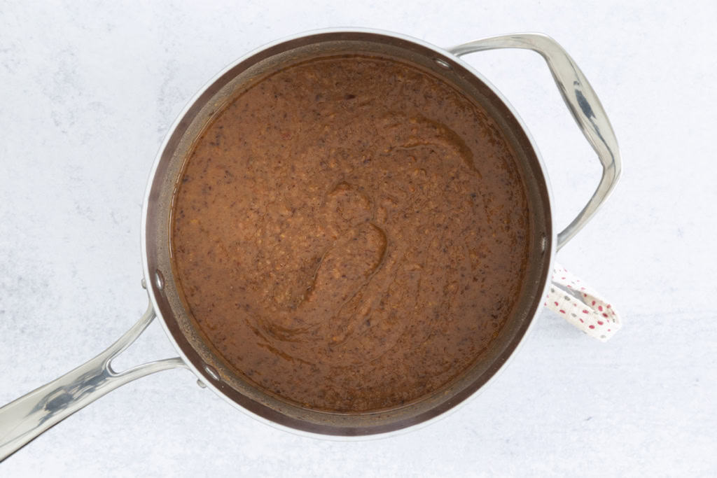 Black bean soup in pot.