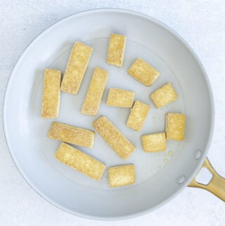 pan fried tofu in skillet