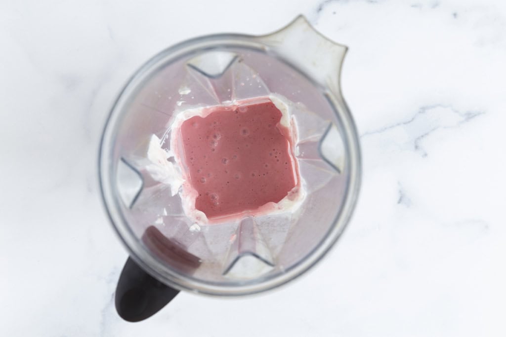 Strawberry smoothie in blender.