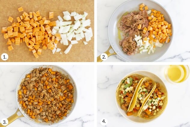 Favorite Ground Turkey Tacos Yummy Toddler Food   How To Make Turkey Tacos In Grid Of 4 Images 632x422 