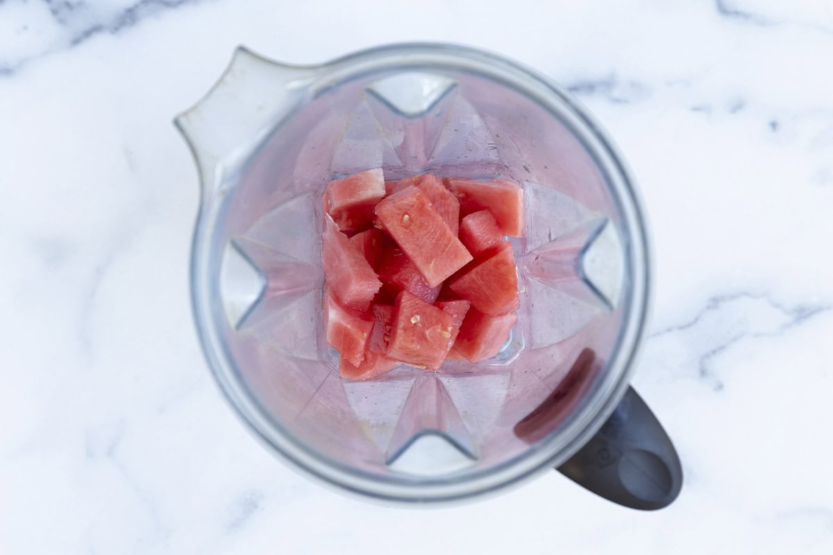 Watermelon pieces in blender. 