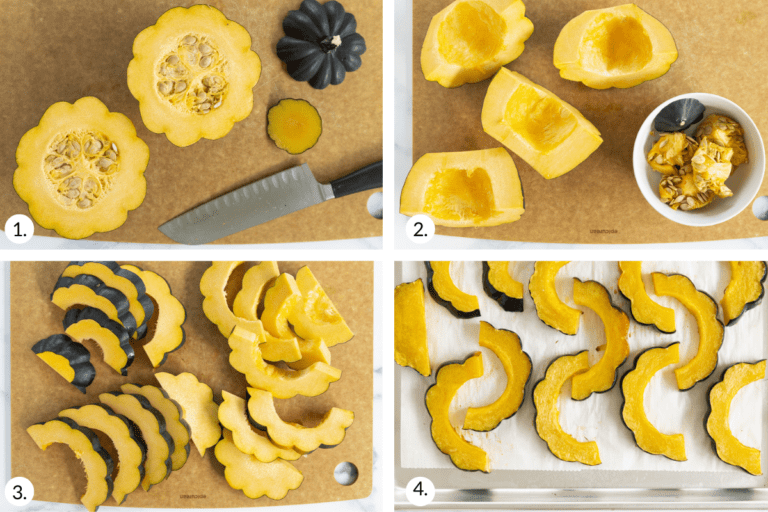 Easy Roasted Acorn Squash Yummy Toddler Food   How To Cut Acorn Squash In Grid Of 4 Images 2 768x512 