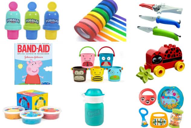 toddler stocking stuffers in grid of 9.