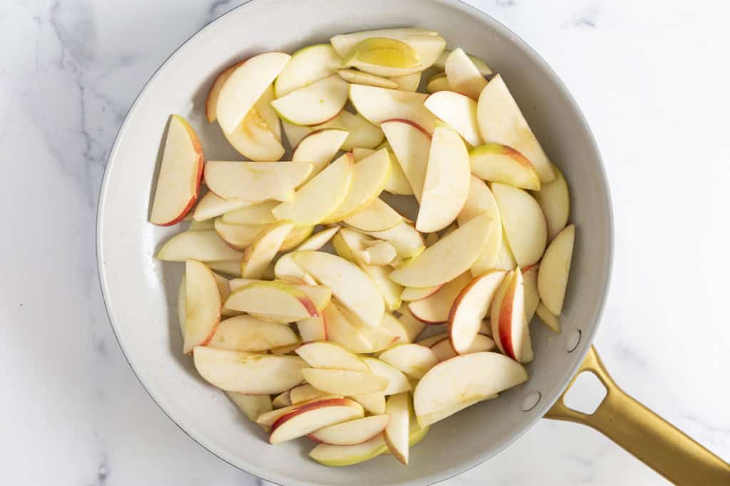 Apples in frying pan to make cinnamon apples with.