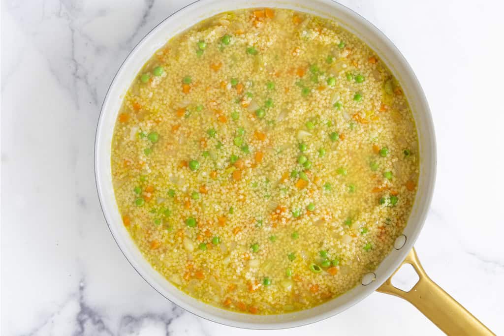 Pastina soup in pot ready to serve.