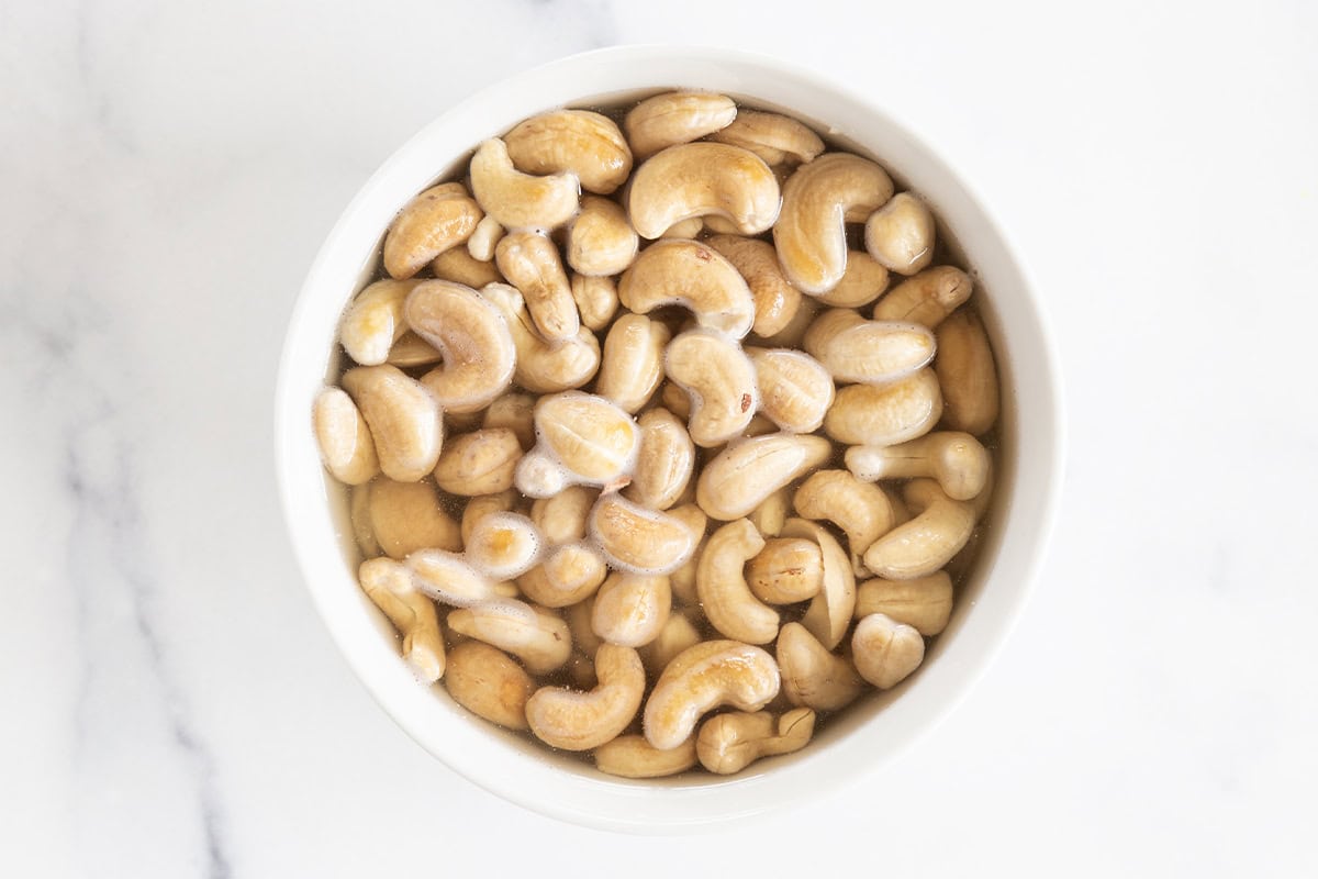 Cashews soaking in water for chocolate balls. 