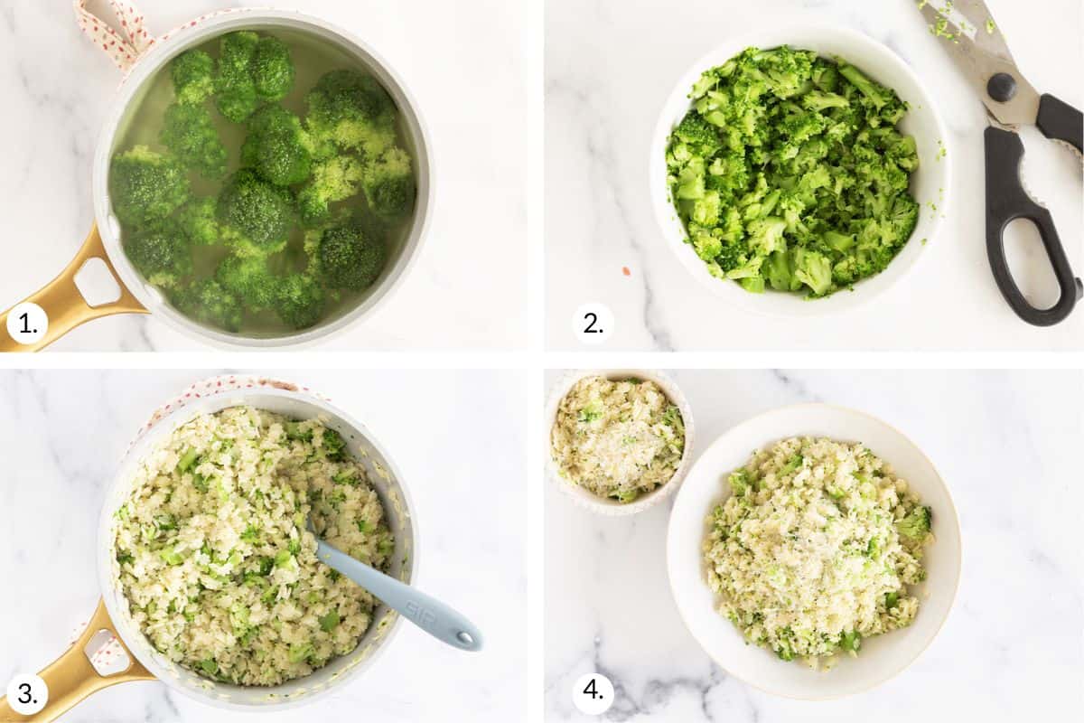 how to make quick lemon broccoli pasta in grid of images.