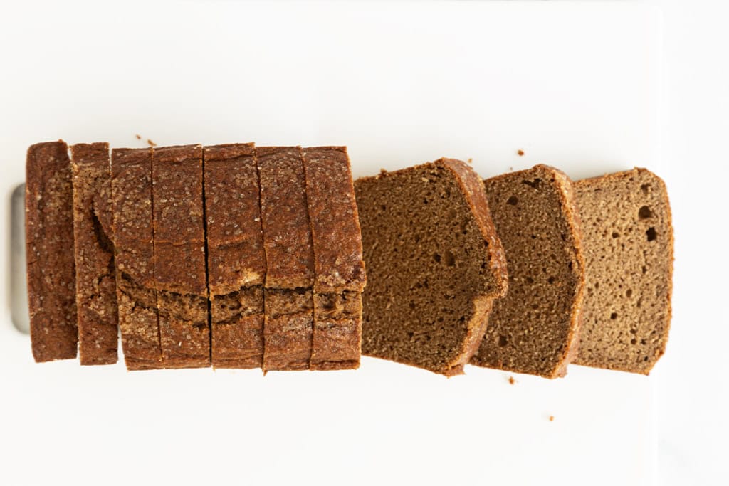 Applesauce bread cut into slices.