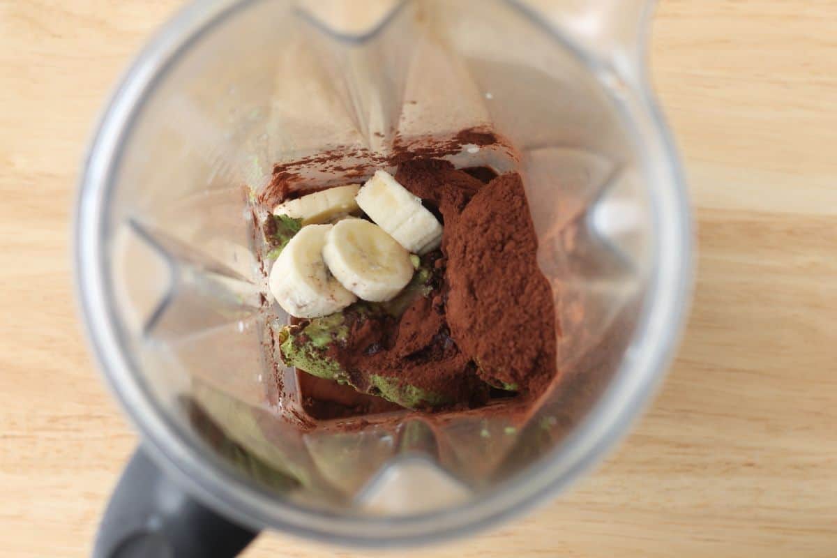 Chocolate avocado pudding in blender before blending. 