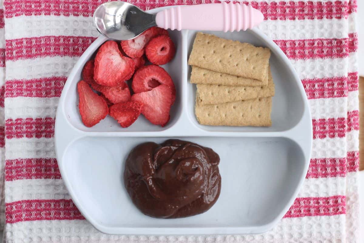 Chocolate avocado pudding on plate with sides.