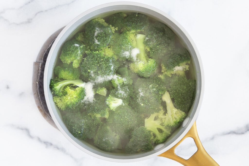 broccoli in pot of water.