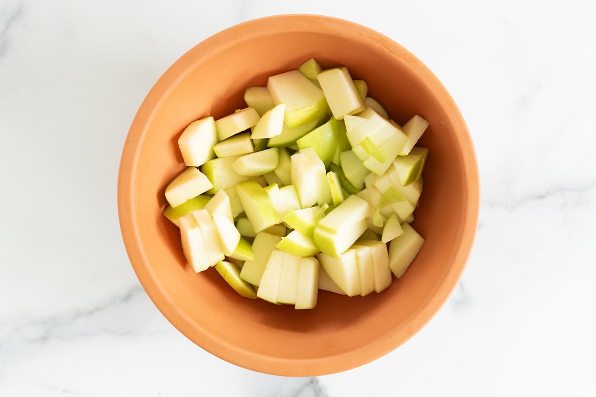 Apple pieces in bowl for air fryer apples. 