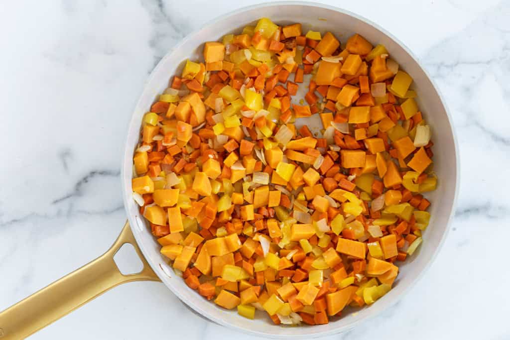 Veggies in pan for veggie chili.