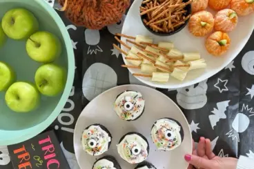 Halloween spread on table.