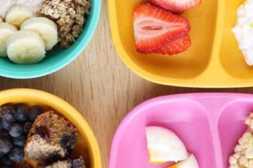 Healthy Toddler breakfast ideas on kids plates.