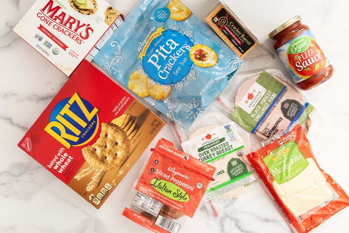 Ingredients for homemade lunchables on countertop.