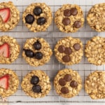 Oatmeal cups on cooling rack.