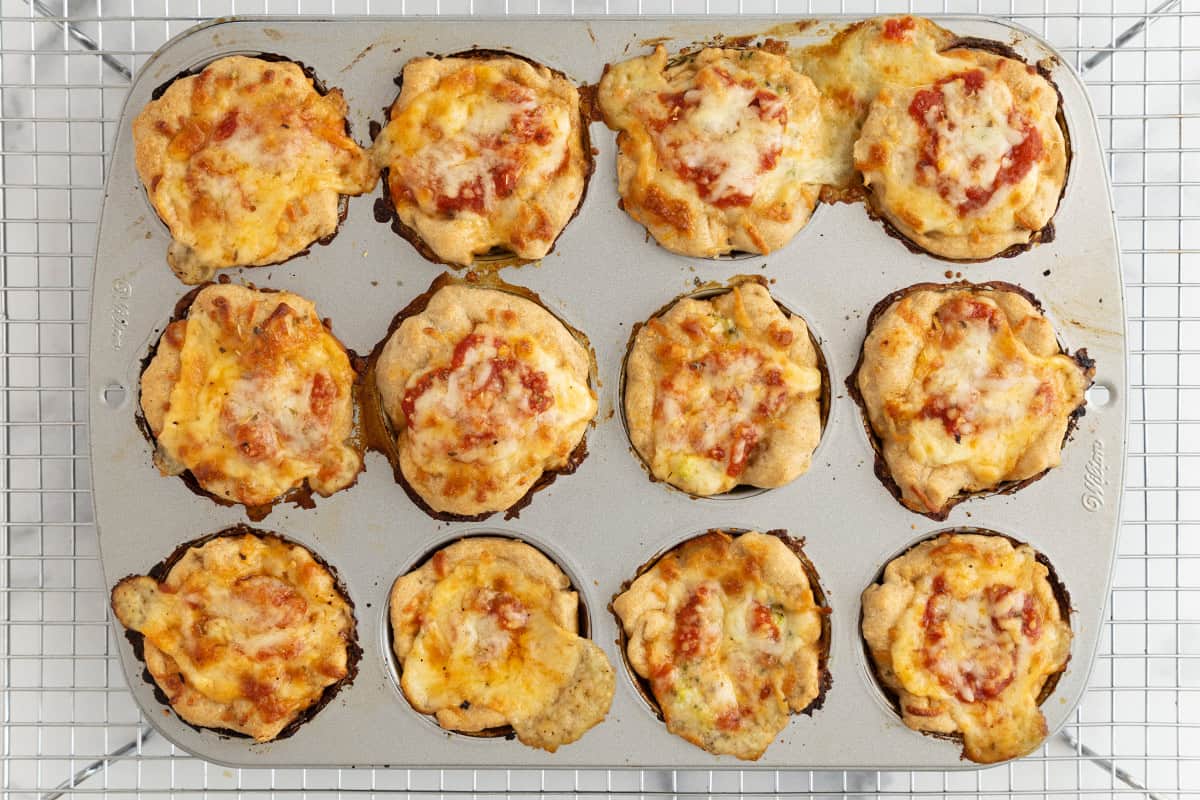 Pizza Cups in baking pan.