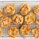 pizza cups on cooling rack.