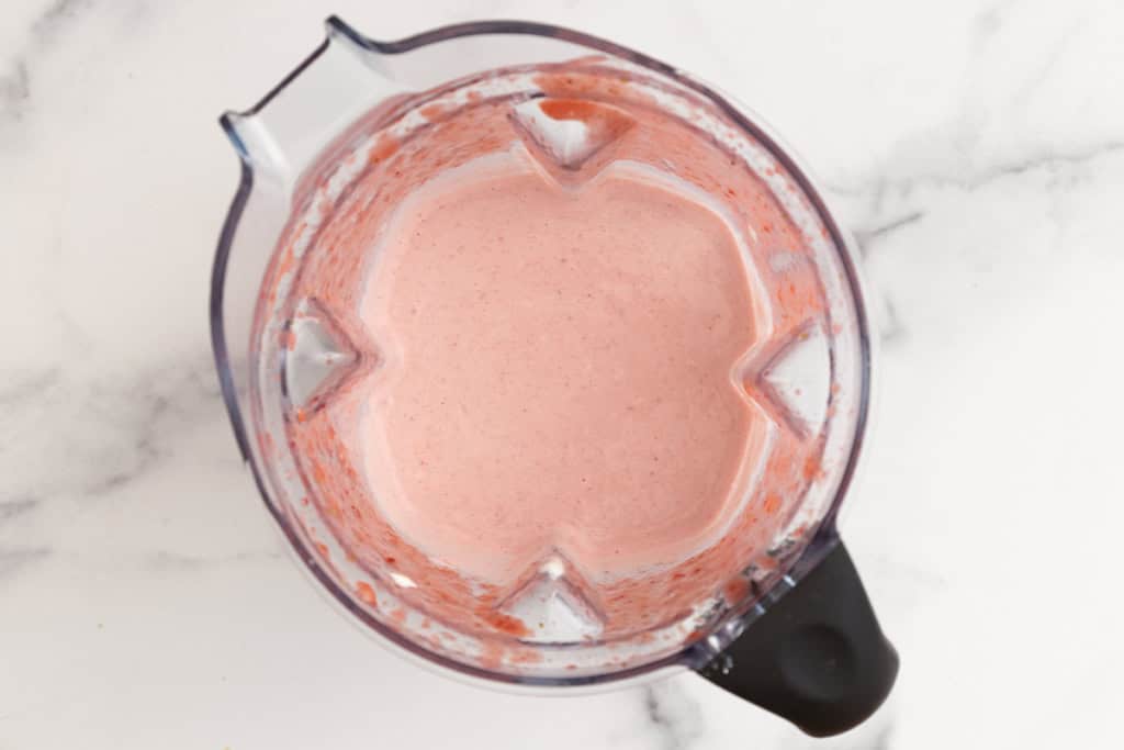 blended strawberry yogurt mixture.\.