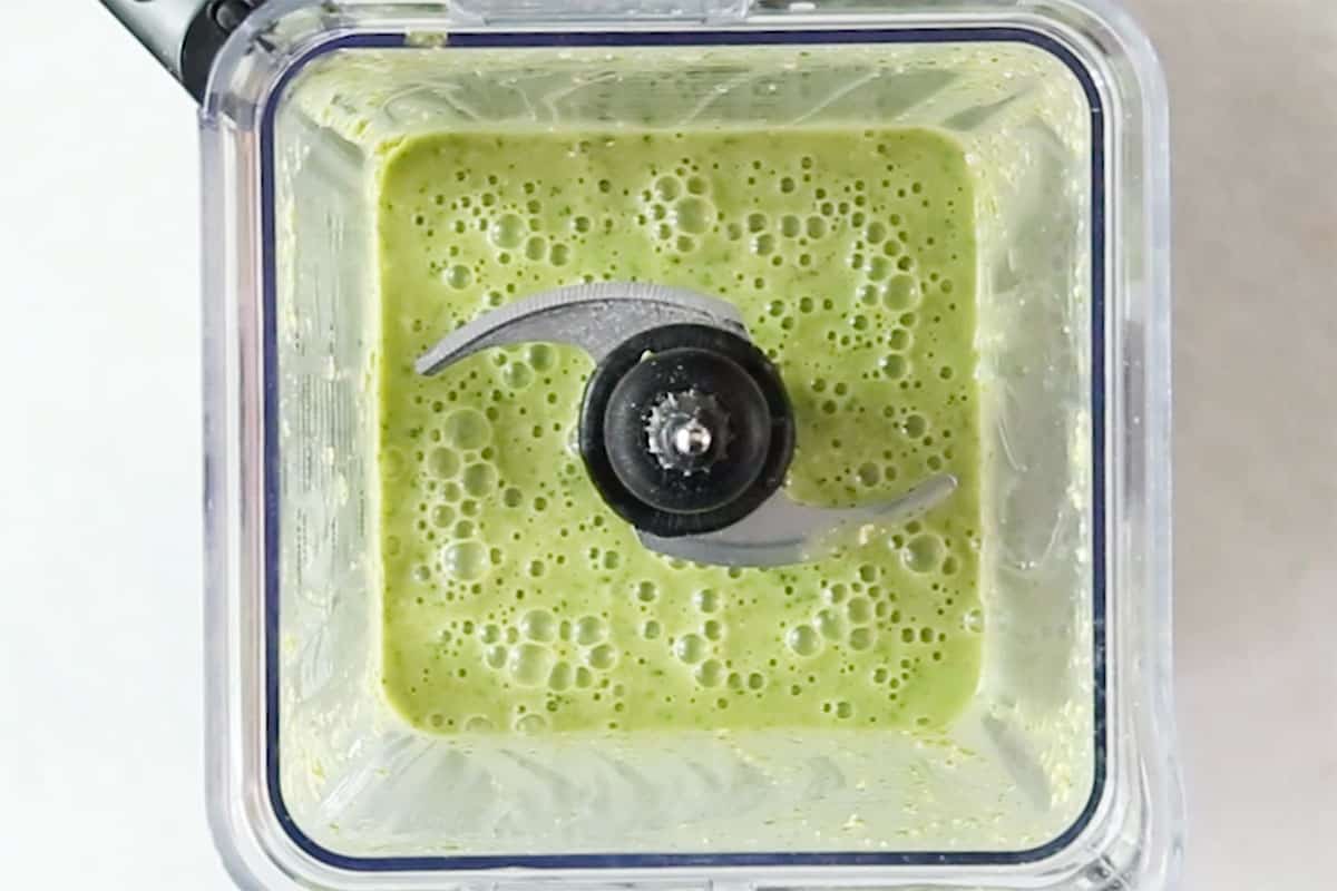 spinach muffin batter blended in blender.