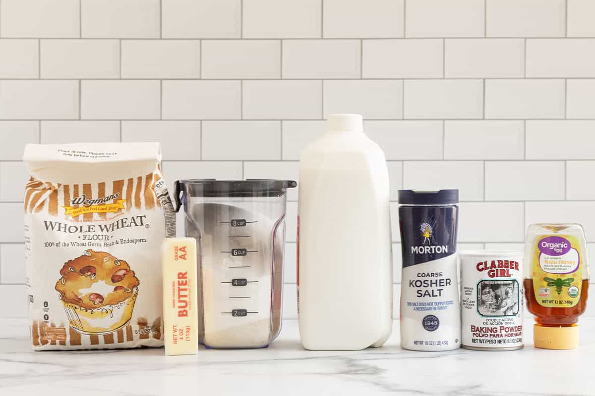 Ingredients for homemade crackers on countertop.