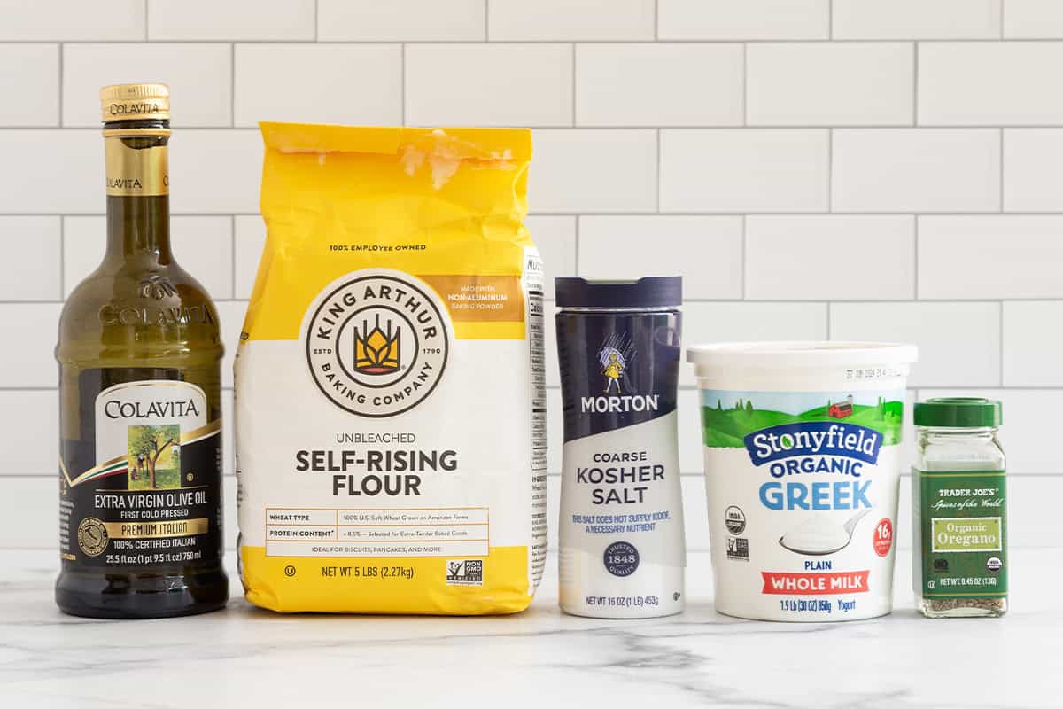 Ingredients for yogurt flatbread on countertop.