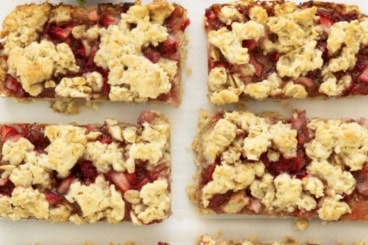 Strawberry Oatmeal Bars cut into rectangles.