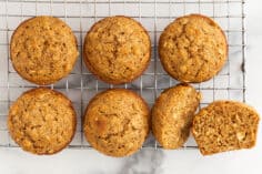 oatmeal muffins on wire rack.