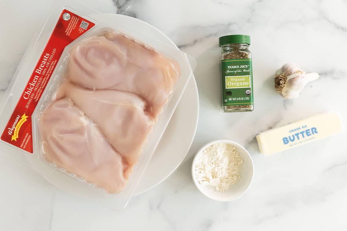 Ingredients for chicken bites on countertop.