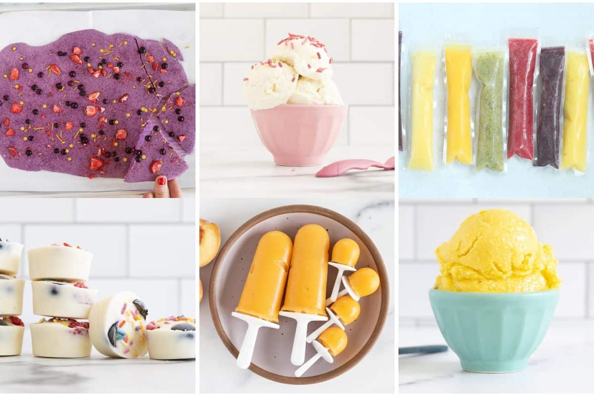 Frozen dessert recipes in grid of six images. 