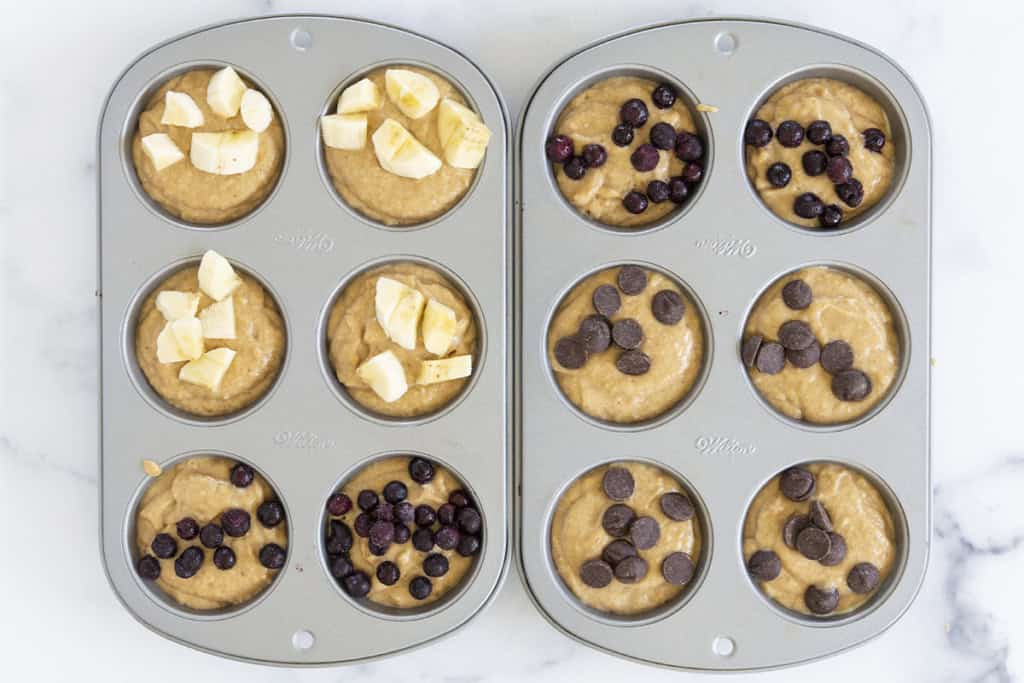 Peanut butter muffins in baking tray before baking.