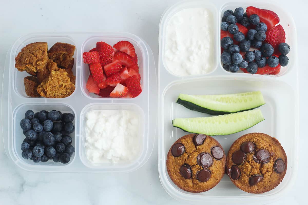 pumpkin oatmeal muffins in lunchboxes.