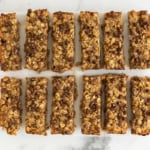 Peanut butter granola bars on parchment paper.