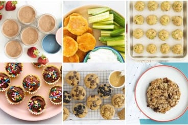 Favorite Postpartum snacks in grid of 6 images.