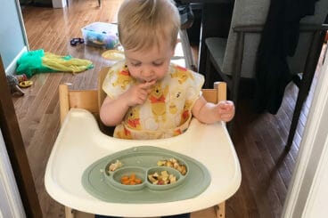 baby in highchair.